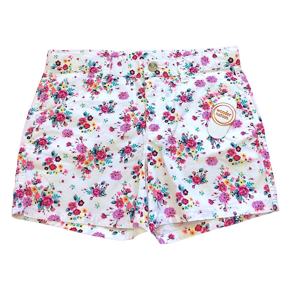 Wonder Nation Girl’s XL Shorts Floral Chino Adjustable Pink Purple Teal
